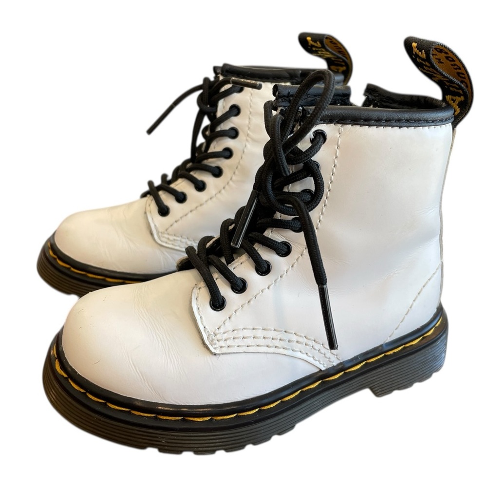 Dr Martens 1460T White Leather Combat Zip Boots Air Wair Toddler Size 7 US - Picture 3 of 11
